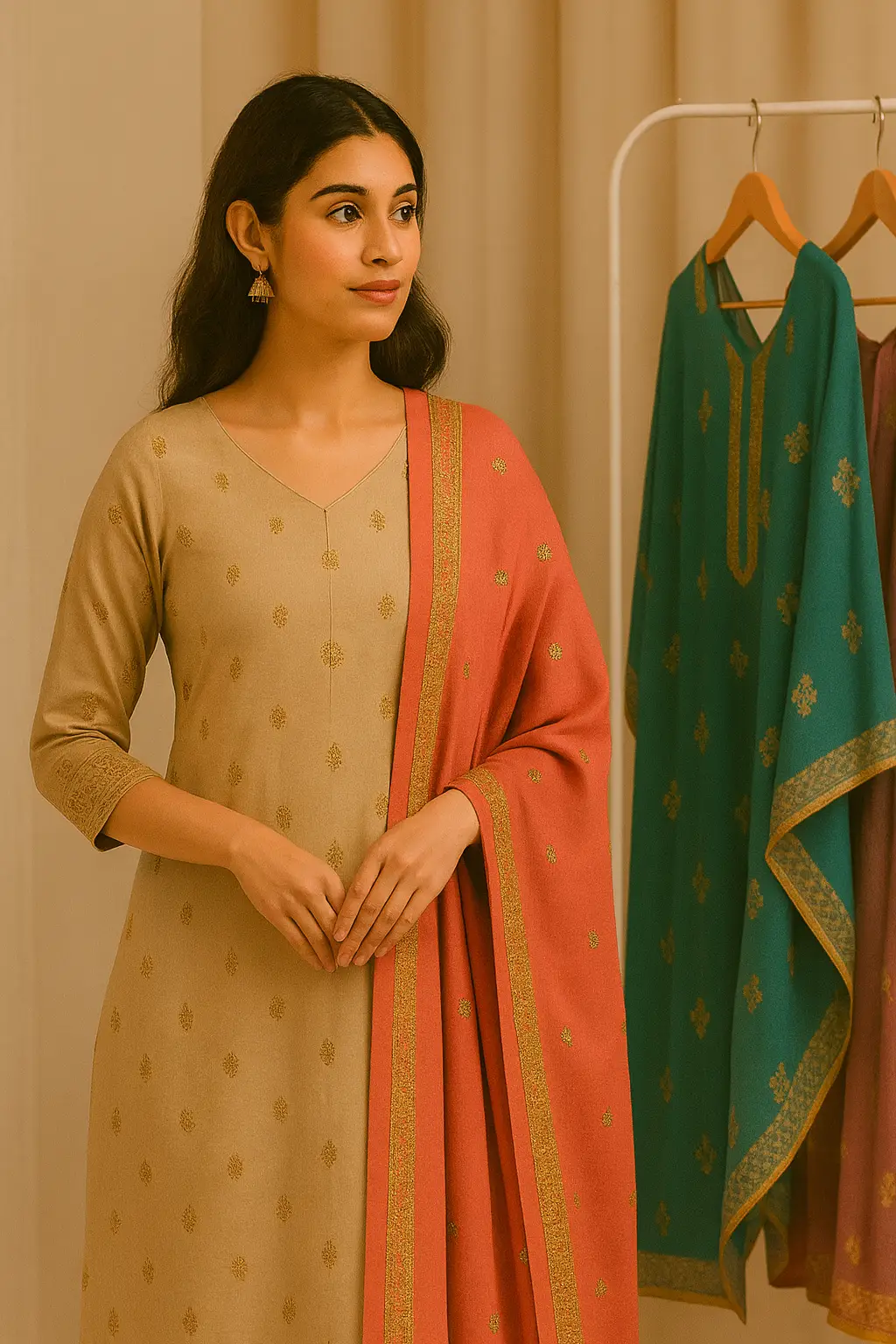 Punjabi Threads elegant gold logo with dupatta icon and tagline Stitching Dreams Into Reality