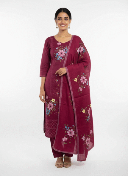 Jamm Cotton Magenta Floral Printed Suit Set - Elegant Floral Ethnic Wear