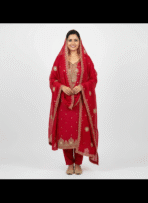 Rani Pink Burberry shimmer Punjabi suit set with golden embroidery by Punjabi Threads Melbourne