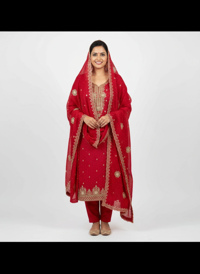 Rani Pink Burberry shimmer Punjabi suit set with golden embroidery by Punjabi Threads Melbourne