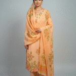 Pure Viscose Organza Handblock Printed Apricot Peach Suit Set