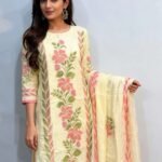 pure viscose organza handblock printed suit set