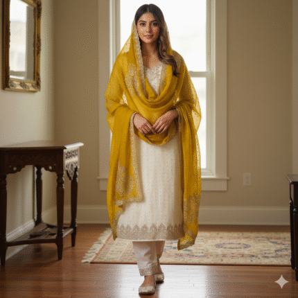crush swarovski white mustard embroidered suit set