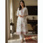 Gold Crush – White & Rani Pink Embroidered Suit Set | Punjabi Threads - Image 2