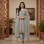 Jimmy Choo Silver Shimmer Embroidered Suit Set - Luxury Designer Ethnic Wear