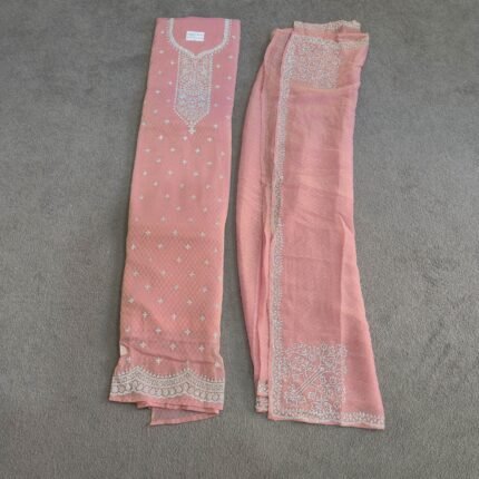 Peach pink self shimmer georgette suit fabric with zari embroidery by Punjabi Threads Melbourne