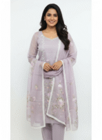 viscose organza lavender floral suit set