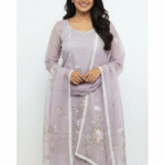 viscose organza lavender floral suit set