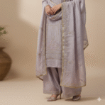 Lavender pure shimmer suit with embroidered work and matching dupatta