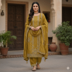 mustard Punjabi suit Australia embroidered