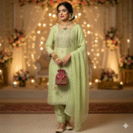 lime green embroidered suit set