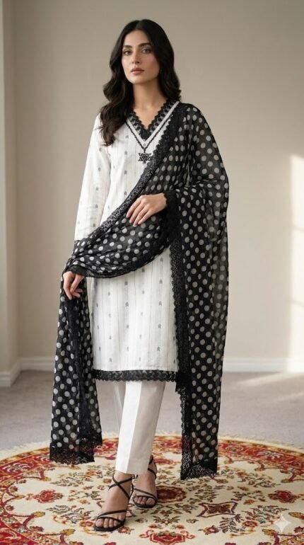 Linen Cotton Suit Set Black White – Classic Everyday Elegance