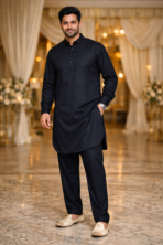 Classic Black Kurta Pajama for Men – Timeless Festive Elegance