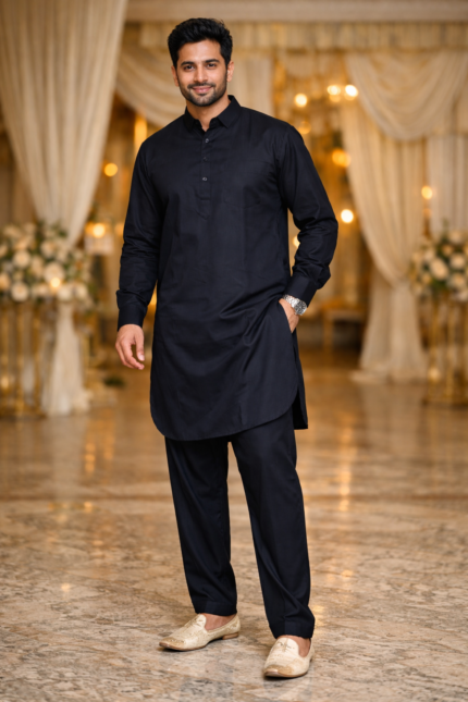 Classic Black Kurta Pajama for Men – Timeless Festive Elegance