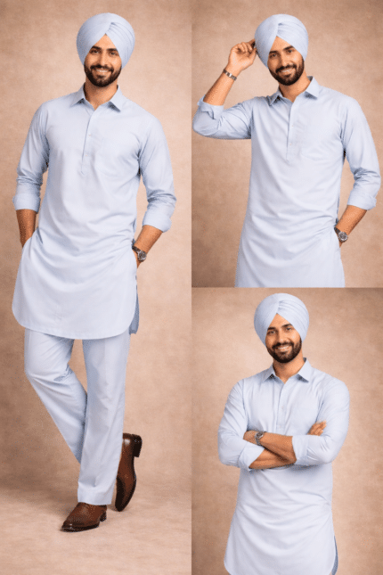 Premium Ice Blue Punjabi Kurta Pajama for Men - Festive Wear