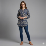 Jaipuri Short Top Navy Blue Ethnic Print
