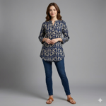 Jaipuri Short Top Navy Blue Ethnic Print