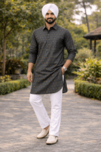 Stylish Printed Dark Charcoal Kurta Pajama for Men