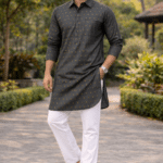 Stylish Printed Dark Charcoal Kurta Pajama for Men