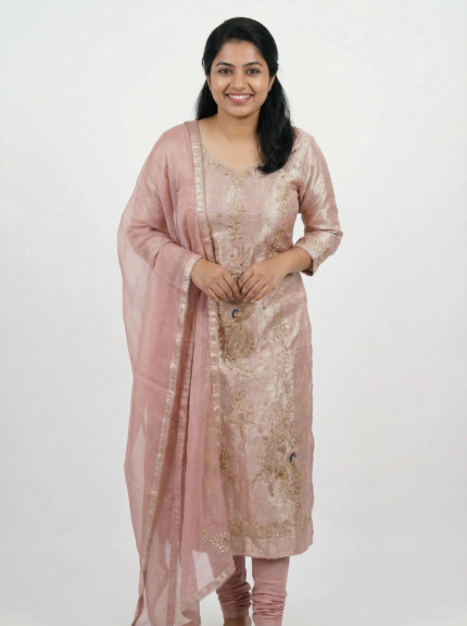 Pure kheen khaab suit with peacock embroidery and matching dupatta