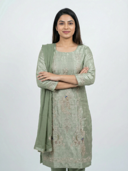 pure kheen khaab suit embroidered peacock