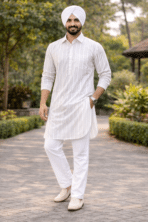 white striped Punjabi kurta pajama for men