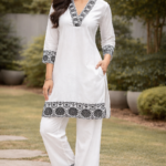 white maslin cord set embroidered