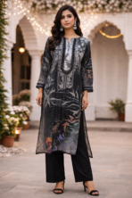 Black Grey Maslin Cotton Suit Set