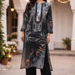 Black Grey Maslin Cotton Suit Set