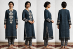 Pure cambric cotton Punjabi suit set in teal green with printed pants