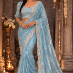 Sky Blue Designer Saree with Blouse | Punjabi Threads