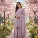 Lavender Embroidered Sharara Suit - Punjabi Threads product image 1