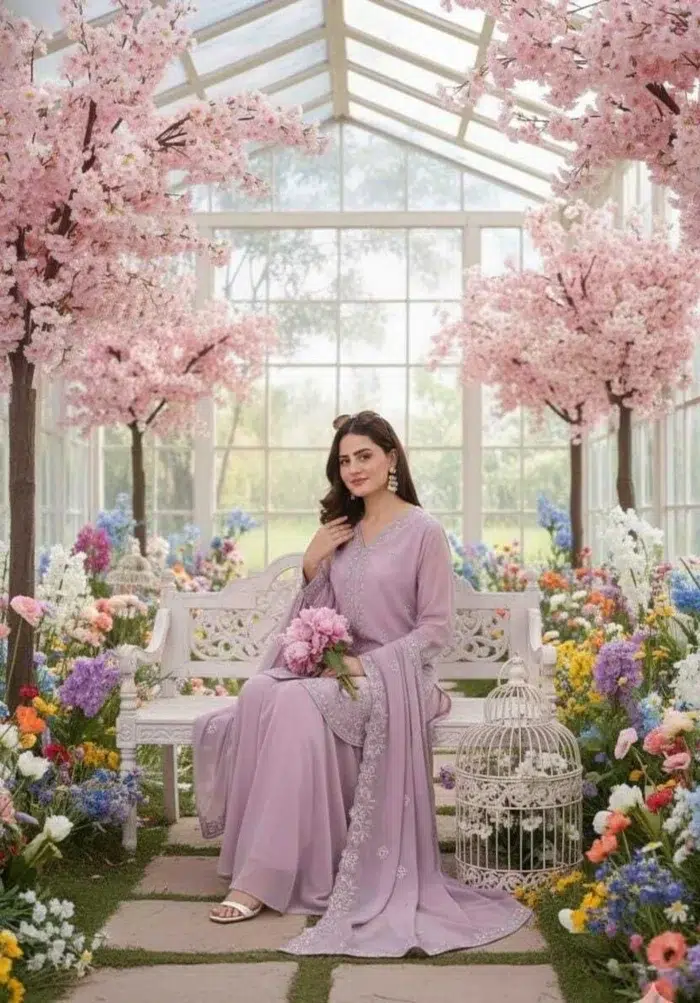 Lavender Embroidered Sharara Suit - Punjabi Threads product image 2