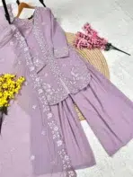 Lavender Embroidered Sharara Suit - Punjabi Threads product image 3