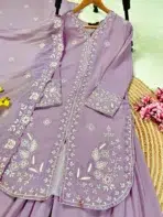 Lavender Embroidered Sharara Suit - Punjabi Threads product image 5