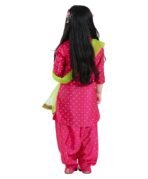 Girls Pink Patiala Suit Set with Green Dupatta - Image 2