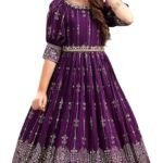 Kids Purple Embroidered Party Gown Australia