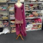 Mauve Crepe Silk Farshi Pant Suit Mauve Crepe Silk Farshi Pant with Embroidered dupatta Elegant Pakistani style wear | Punjabi Threads