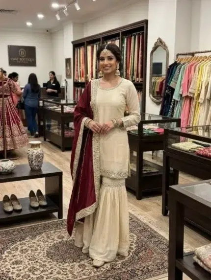 Cream Sharara Suit - Punjabi Threads product image 1