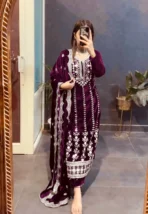 Deep Purple Velvet Readymade Suit - Punjabi Threads product image 4