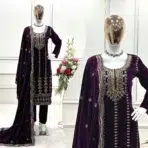 Deep Purple Velvet Readymade Suit - Punjabi Threads product image 5