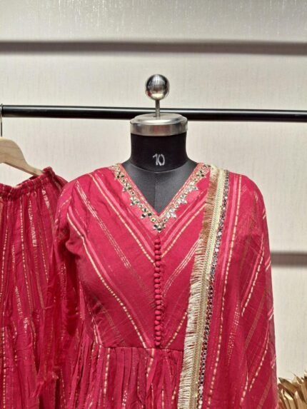 Fuchsia Gold Anarkali Dress - Punjabi Threads product image 2