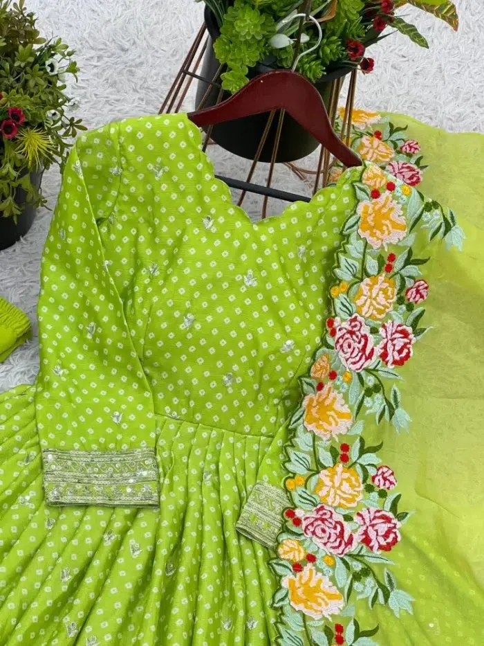 Lime Green Anarkali Dress - Punjabi Threads product image 3
