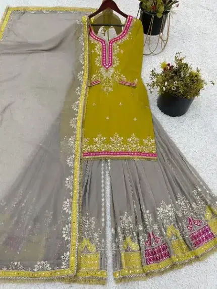 Lime Green Sharara Suit - Punjabi Threads product image 1