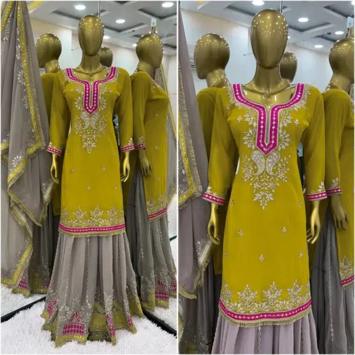 Lime Green Sharara Suit - Punjabi Threads product image 2