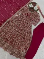 Maroon Anarkali Readymade Dress - Punjabi Threads product image 2
