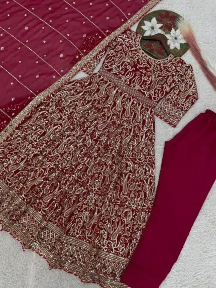 Maroon Anarkali Readymade Dress - Punjabi Threads product image 2
