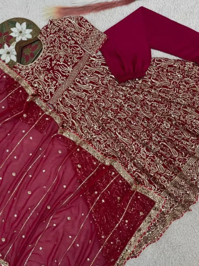 Maroon Anarkali Readymade Dress - Punjabi Threads product image 3