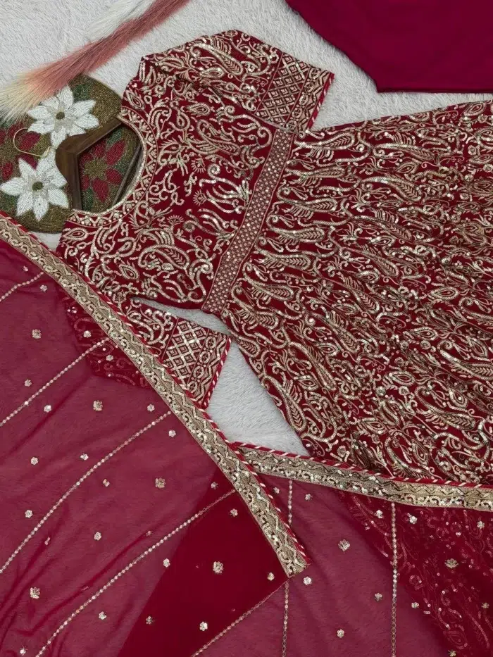 Maroon Anarkali Readymade Dress - Punjabi Threads product image 4