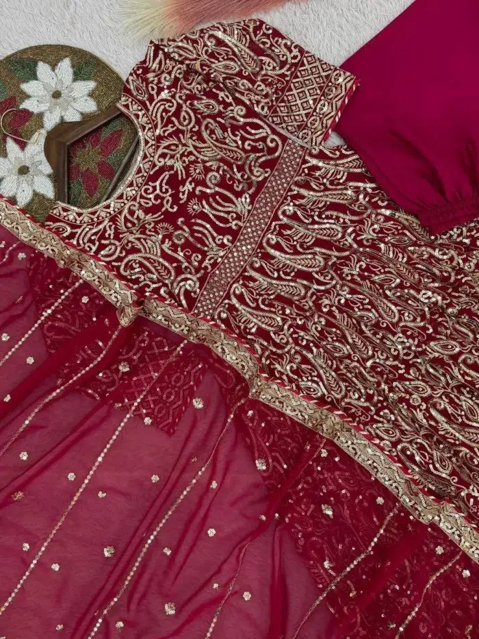 Maroon Anarkali Readymade Dress - Punjabi Threads product image 7